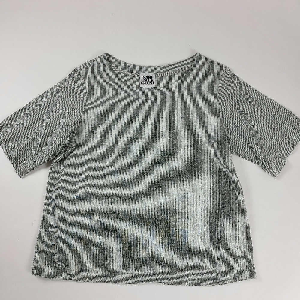 PRAIRIE UNDERGROUND Gray Striped Linen Blend Top